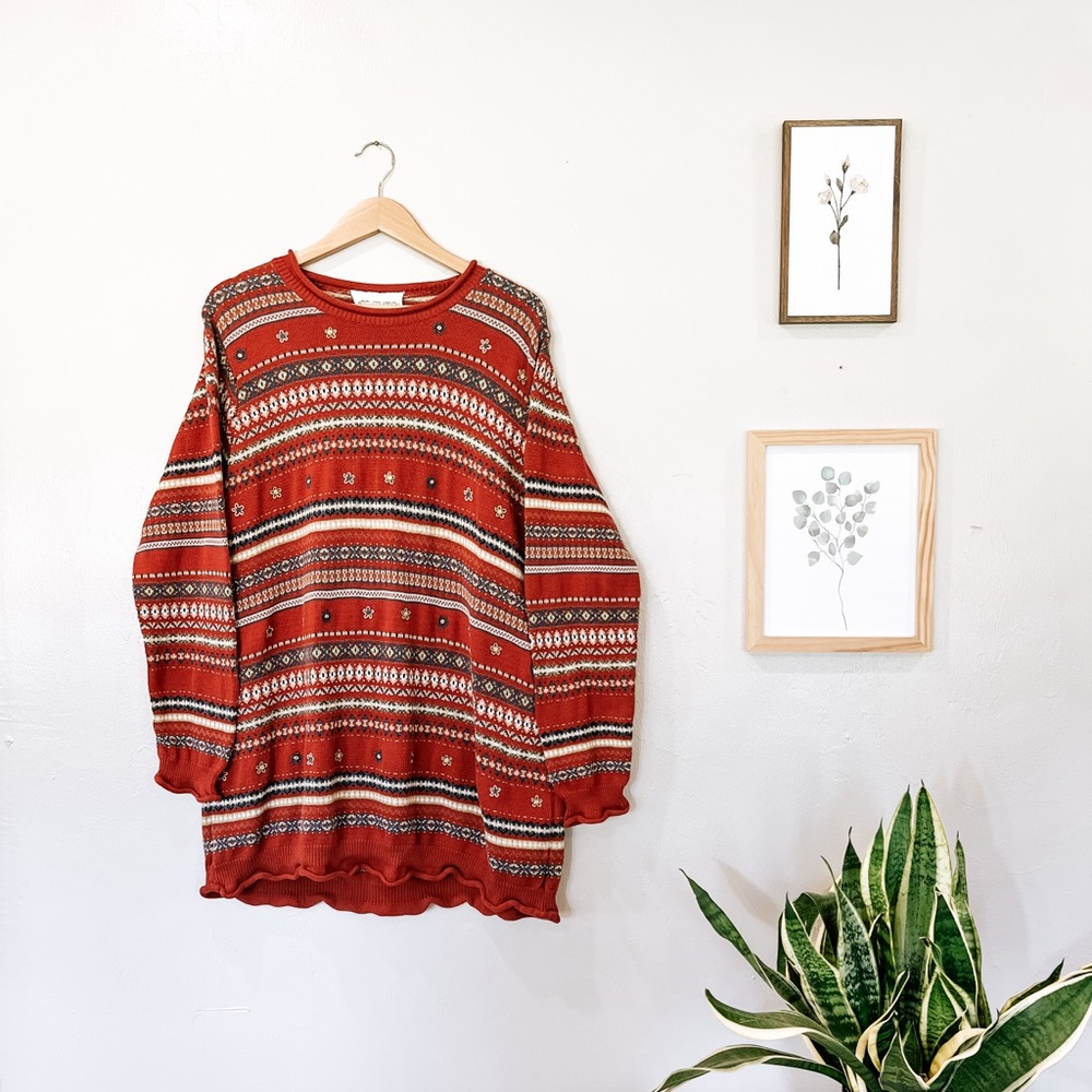 100% cotton vintage red embroidered cottagecore floral sweater